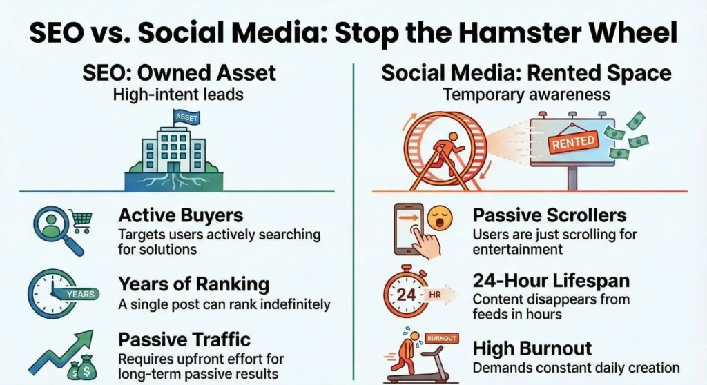 Do Online Coaches and Consultants Need SEO 1 SEO vs. Social Media Why You Need to Stop the Hamster Wheel